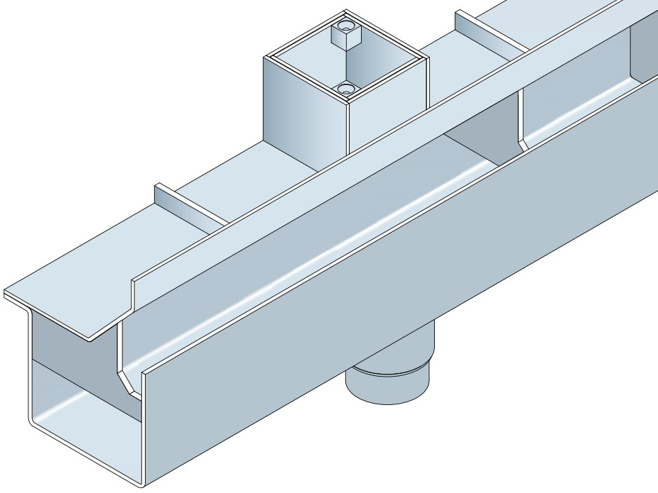Drawing of a stainless steel hidden channel for threshold drainage